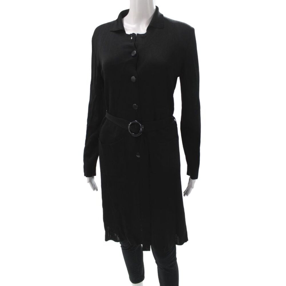 Prada Women Sweater Dress Black Collared Button Long Sleeve Rayon Size 42
